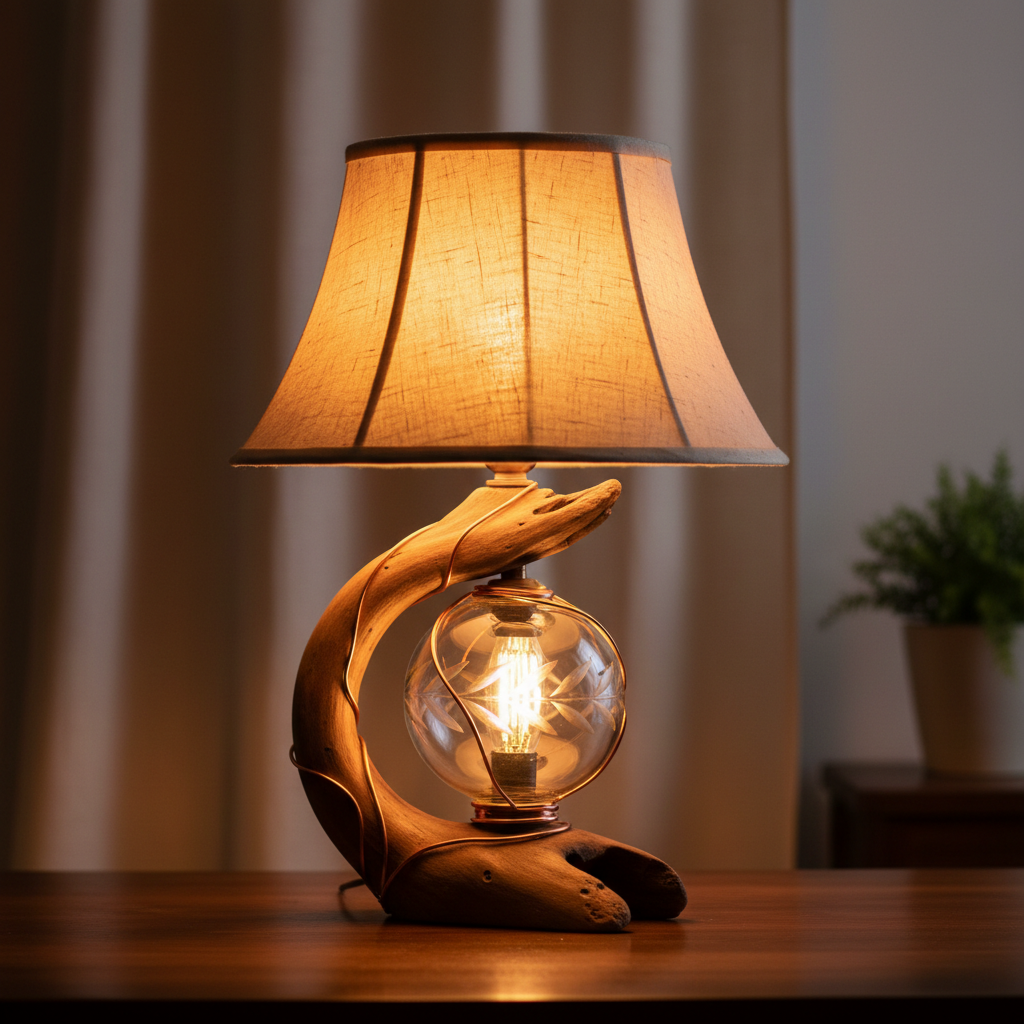 Custom handcrafted artisan table lamp with warm ambient glow